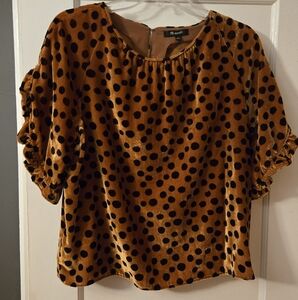 Madewell Women’s Velvet Memento Ruffle Sleeve Top in Leopard Dot Size Large
